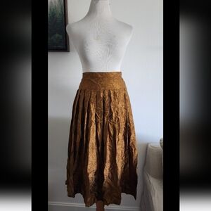 #159 Vintage Mary Jane by MARCASIANO Gold Floral Pleated Silk Skirt Size M